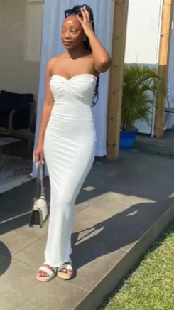 tight-fitting women's dress, white