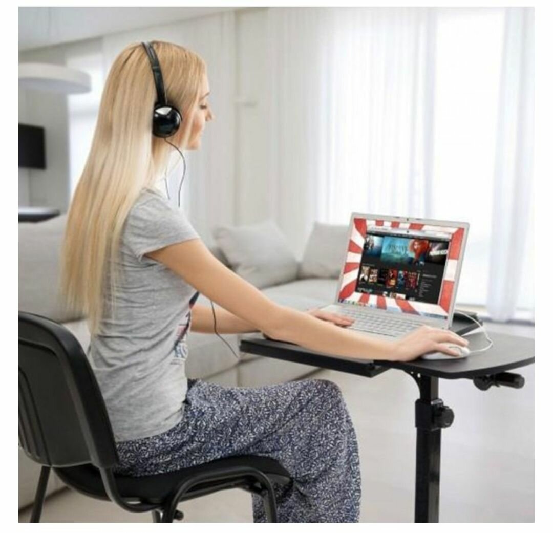 WOOD PANELS & STEEL FRAME LAPTOP TABLE WITH LOCKABLE CASTERS