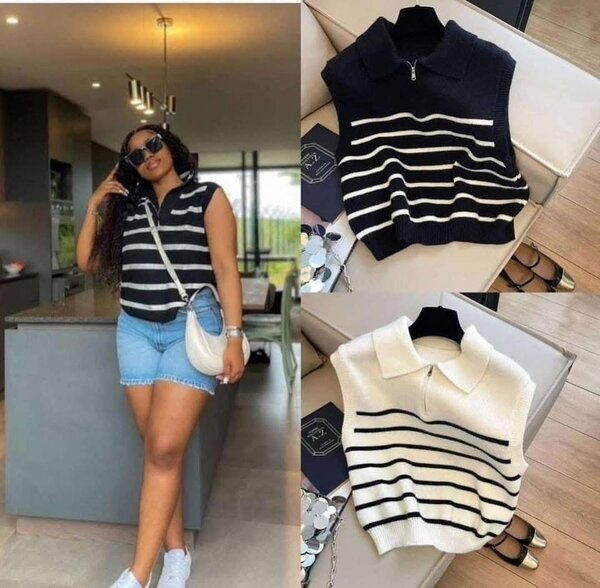 Pull sans manches rayé zippé