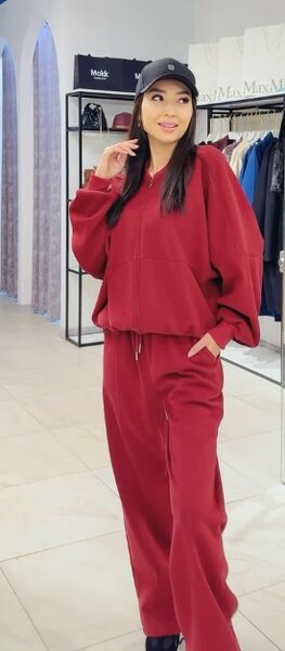 Костюм двойка, трикотаж, алый