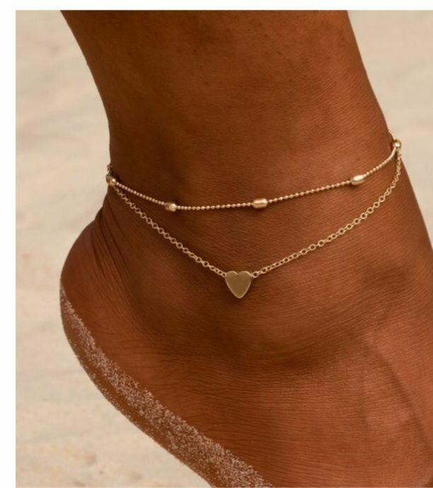 Bracelet de cheville double cœur
