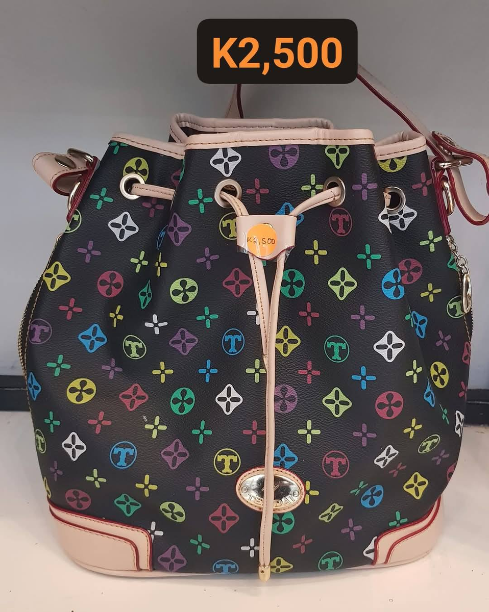 multicolored drawstring bag