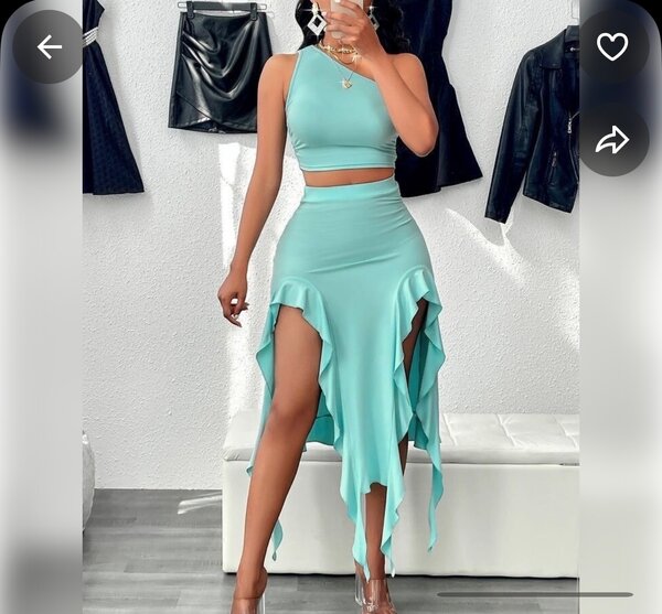 Ensemble jupe asymétrique et crop top turquoise