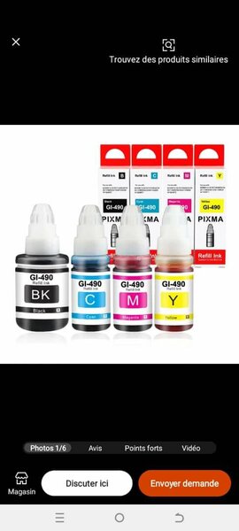 Cartouches d'encre GI-490 pour imprimante Canon