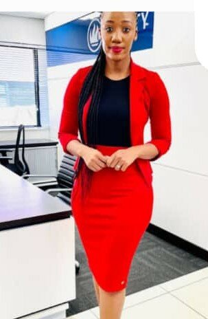 Office jacket and skirt below knee, red