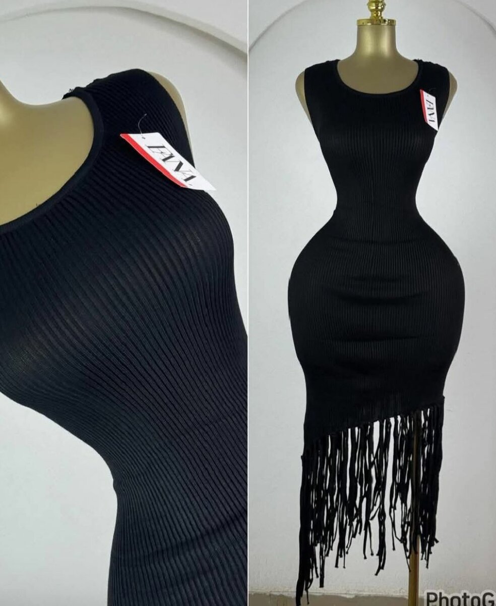 Robe élégante noir frangée