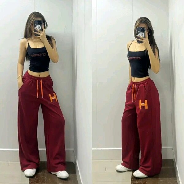 Pantalon large rouge femme