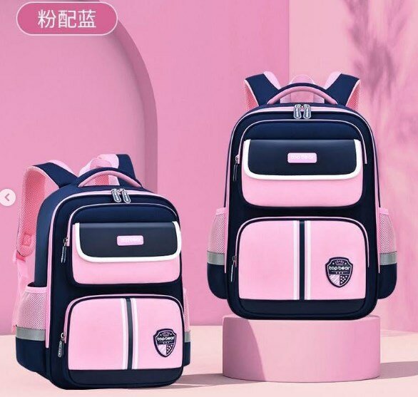 School backpack blue and pink with print