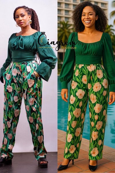 Ensemble blouse et pantalon floral