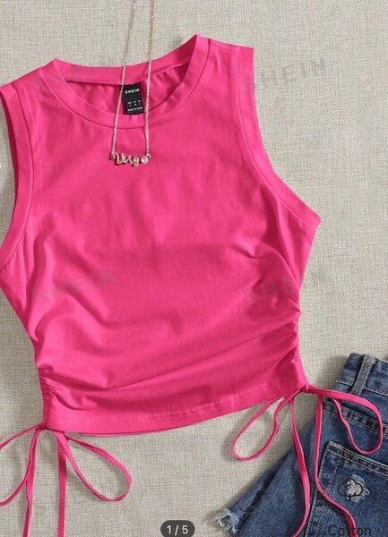 Drawstring Side Crop White Summer Back Tank top