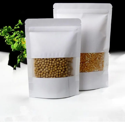 10 Pcs 12x20 CM Stand Up Kraft Paper pouch Bags With Window And Zipper Packaging Material