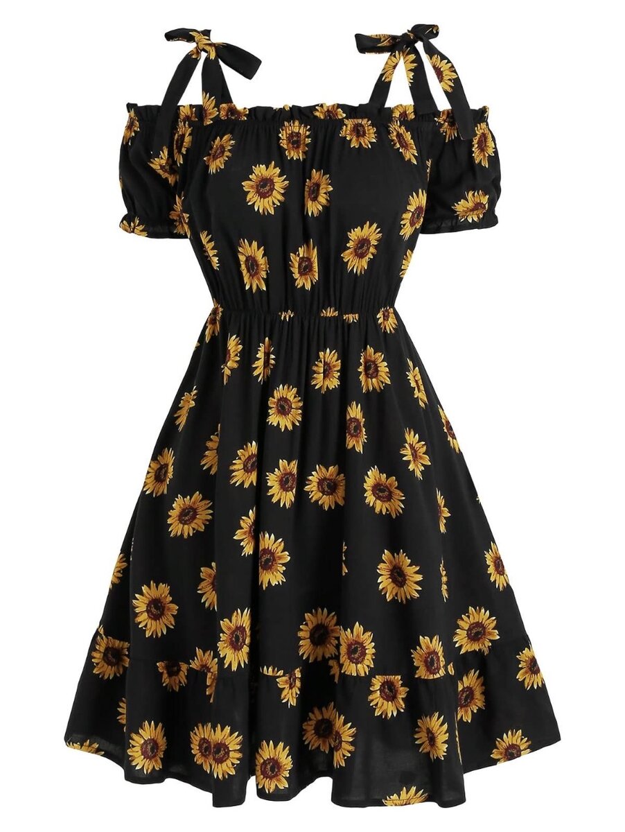 Dressfo womans sunflower floral summer dress V neck spaghett