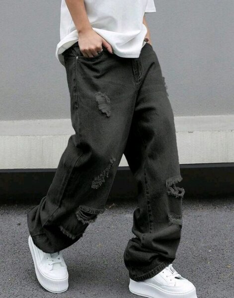 Jeans larges déchirés noir pour homme