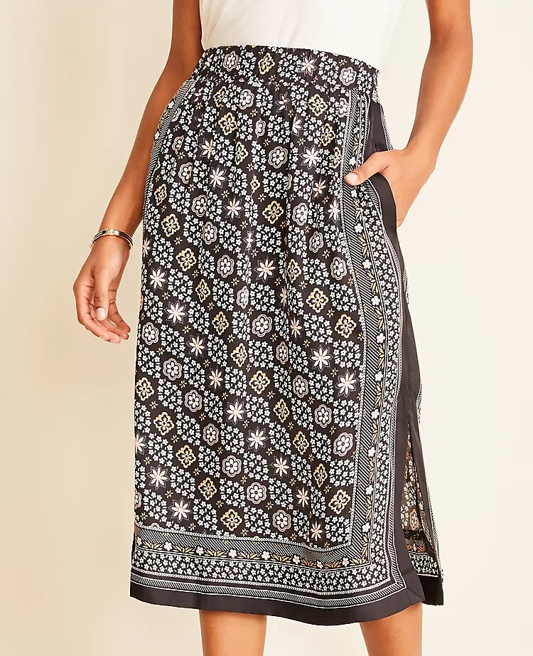 Ann Taylor Foulard Waist Pocket Skirt With Side Slits
