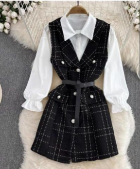 2 piece set, dress and white shirt