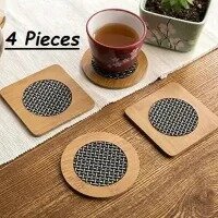 4 Pieces Heat Resistance insulated Bamboo Placement Heat pad, heat mat bowls, kettles coasters, Wooden Tea mat Diff Shapes