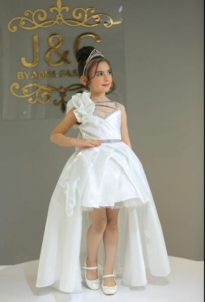 Girls pink & white silvery gown