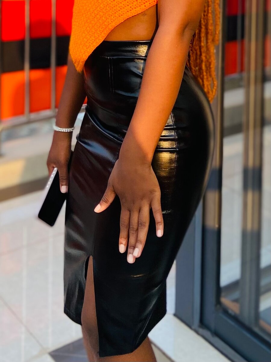 Black faux leather MRP skirt