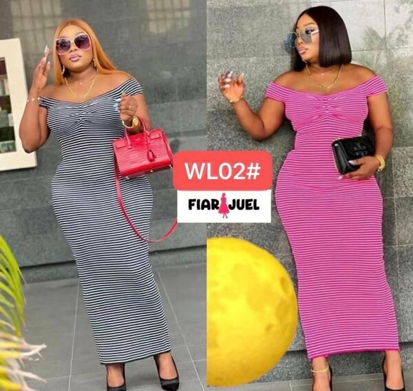 Robe Longue Rayée Épaules Dénudées