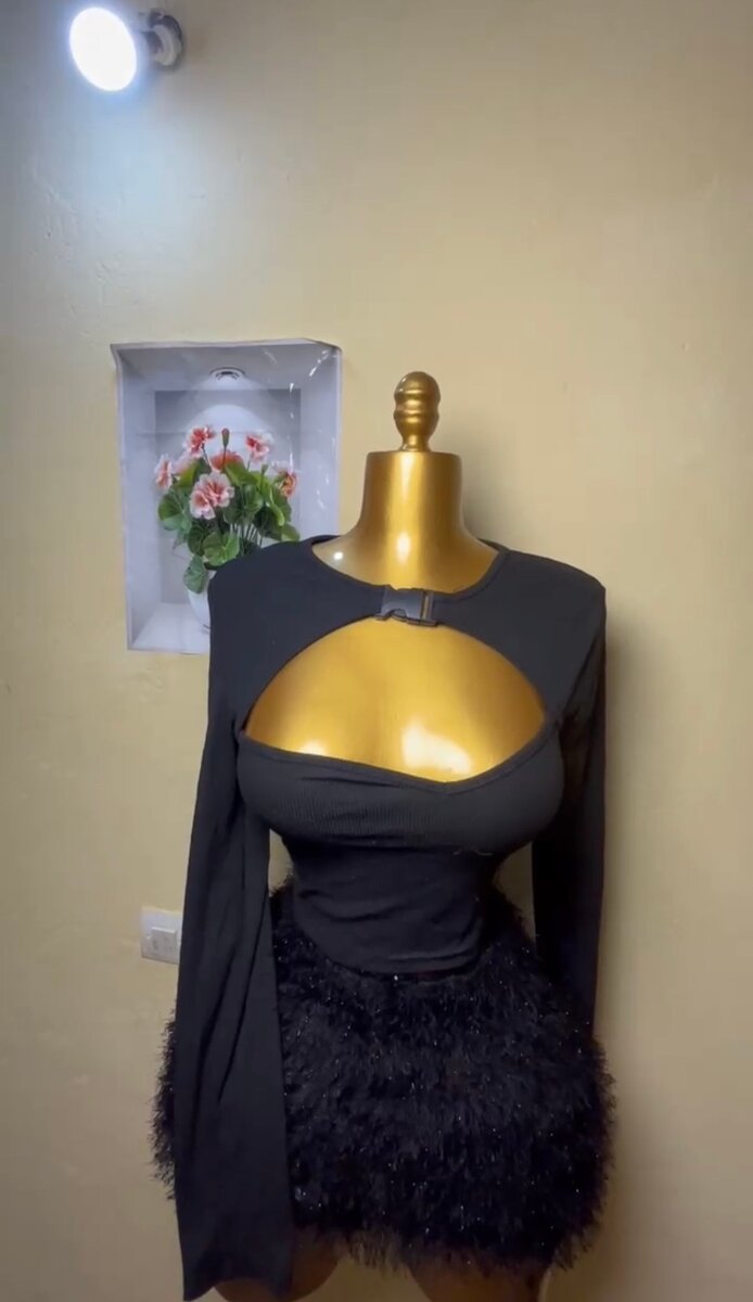Robe noire élégante à plumes