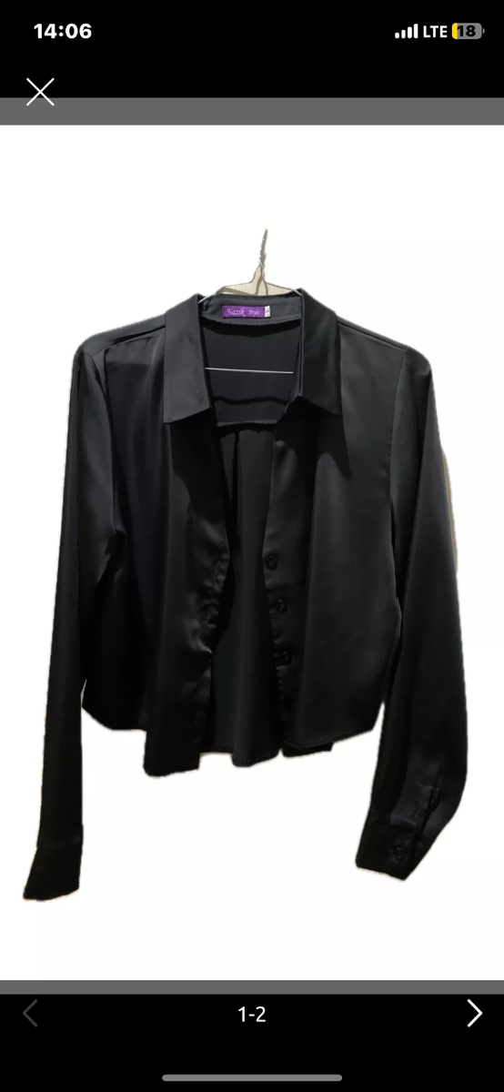 Черная атласная рубашка