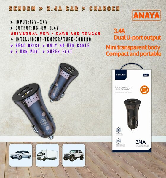 3.4A Fast Car Charger Head  without Cable 12V-24V