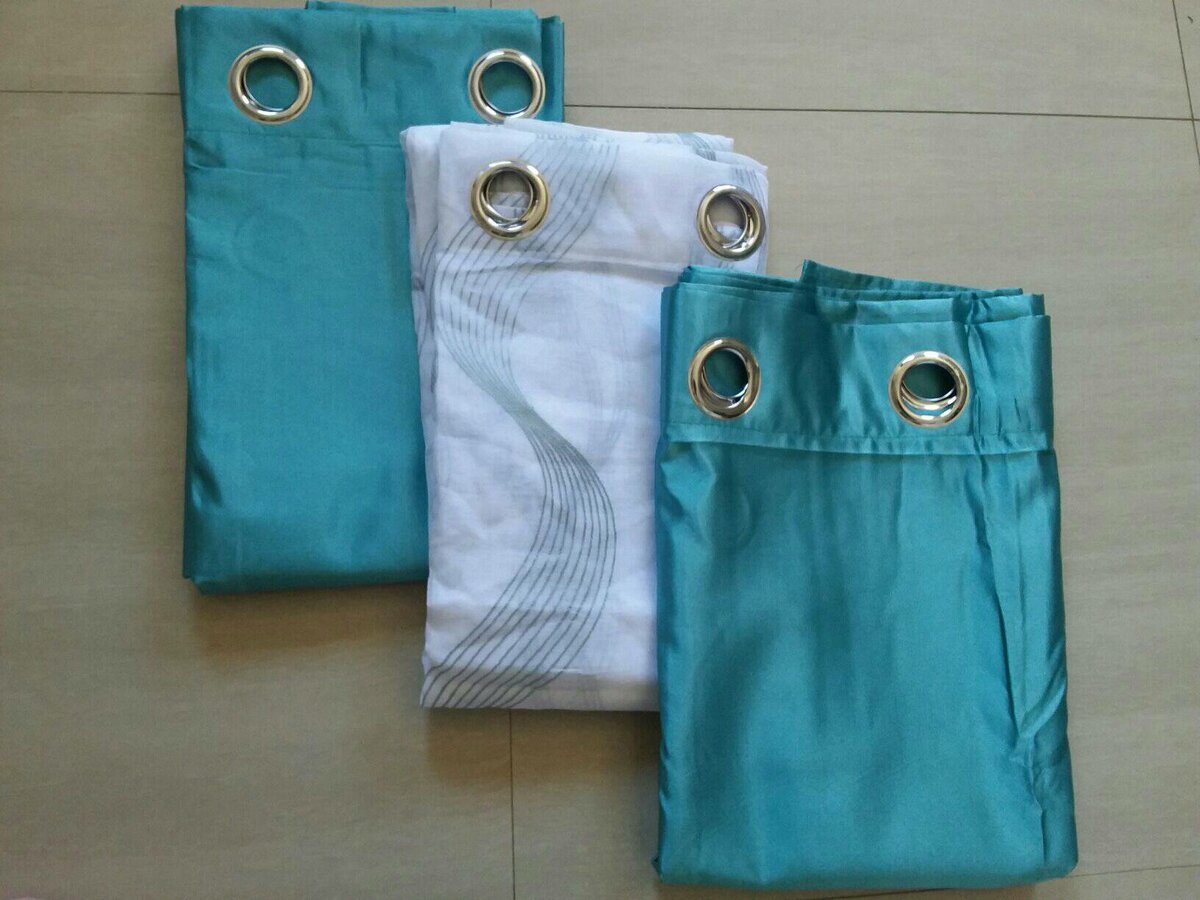 2 drops of curtains turquoise and white