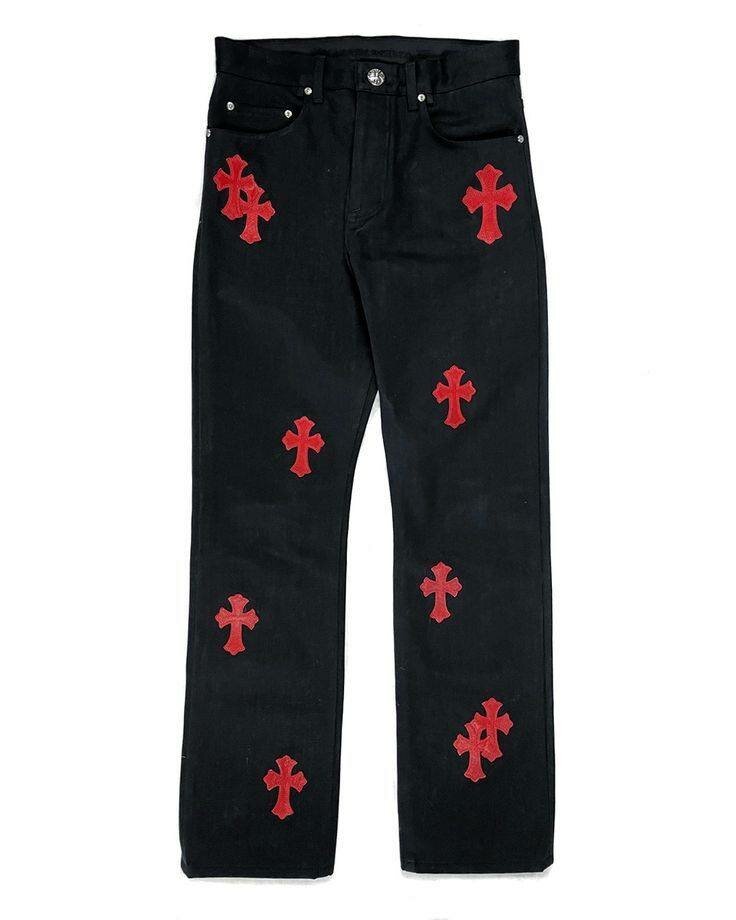Jeans noirs avec croix rouges