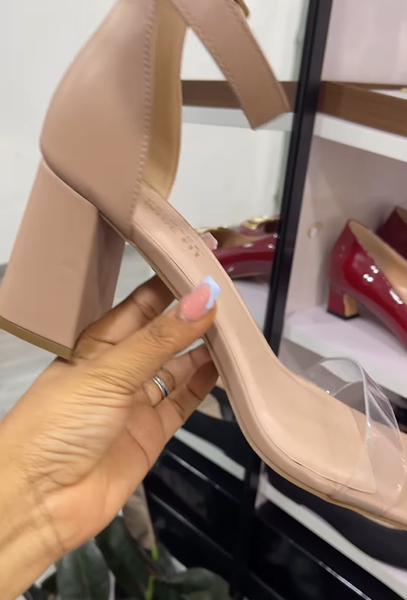 Beige & clear block sandals