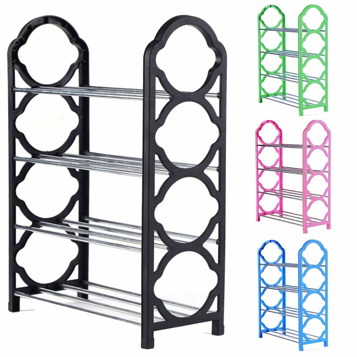 4 shelves shoe rack plastic body with steel rods