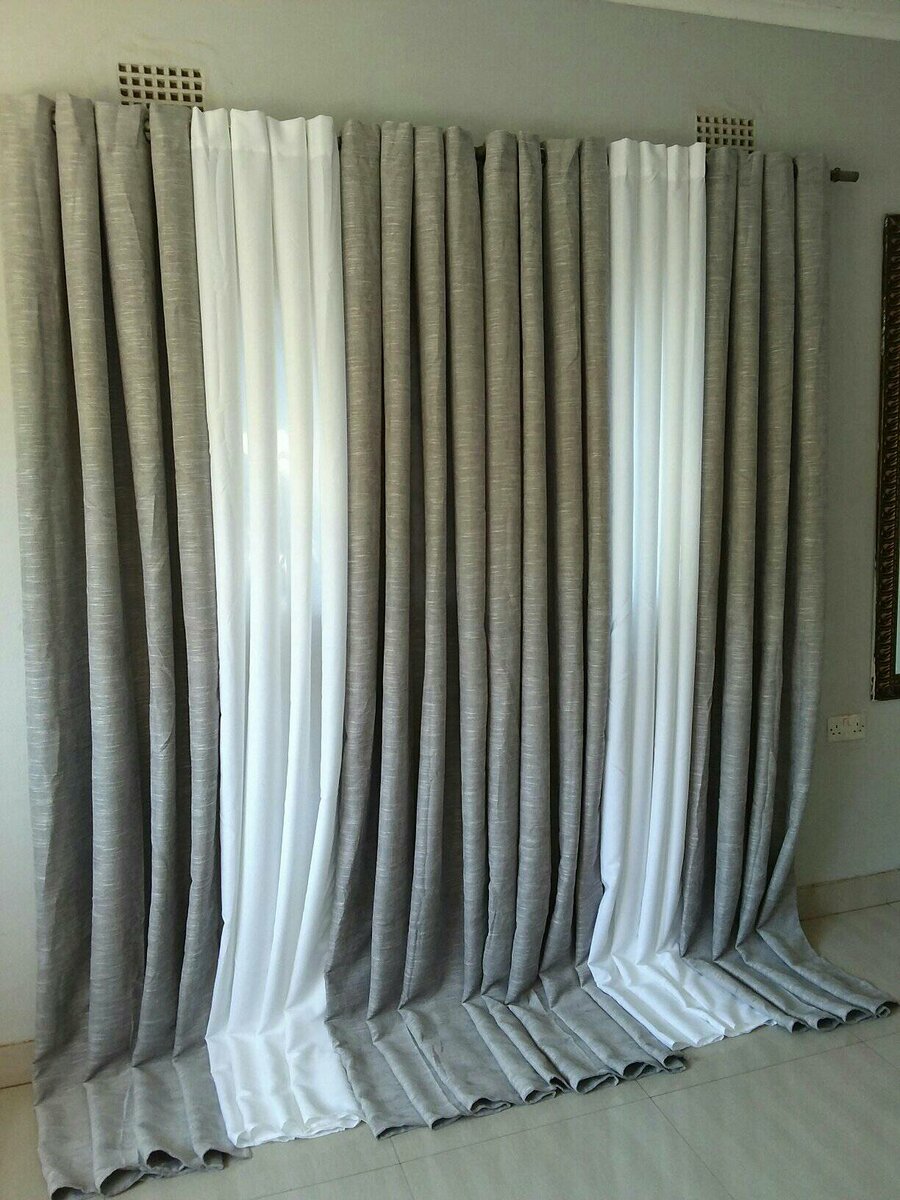 2 drops of curtains gray and white
