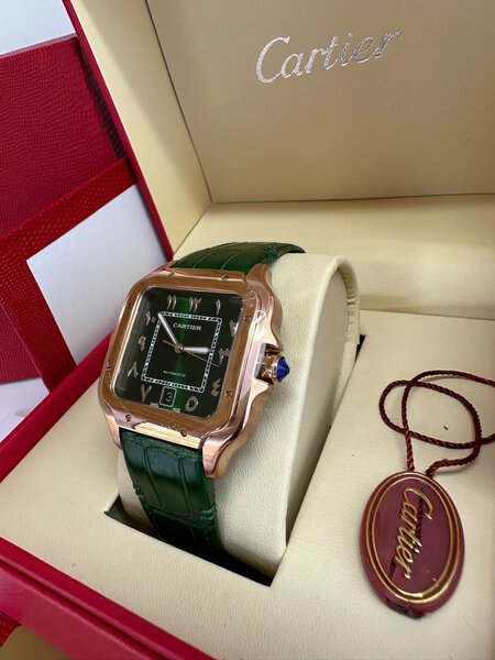 Genuine Leather Cartier Santos Watch For Men