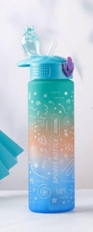 Doodle Arts Flip Top Straw Lid Sports Bottle Reusable Plastic BPA Free