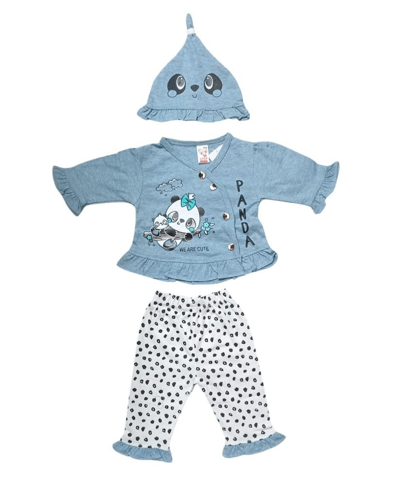 New Born baby girl 3 pcs cotton blended pajama shirt Set