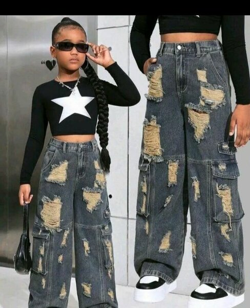 Jeans cargo déchirés pour femme