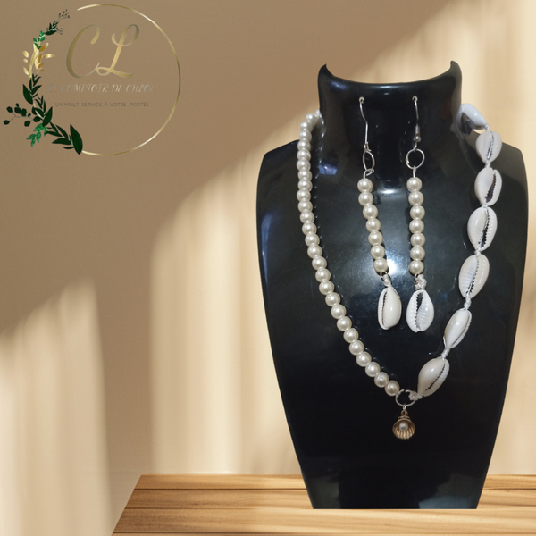 Collier et Boucles Perles et Coquillages