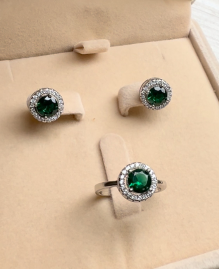 Кольцо с пусетом из родированного серебра