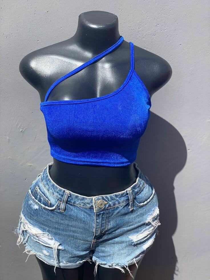 Top asymétrique bleu femme