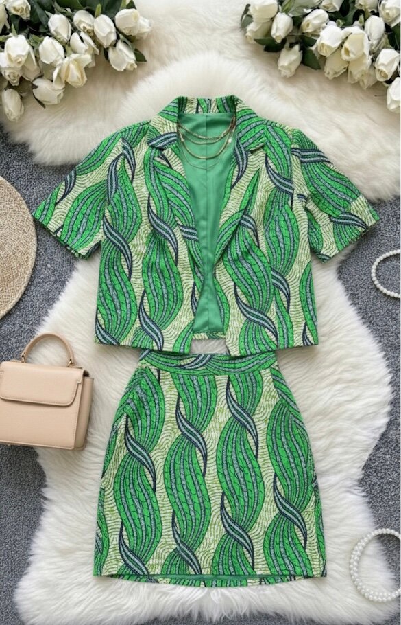 Ensemble élégant vert imprimé