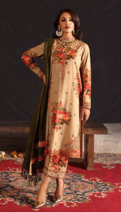 Miraas - Unstitched Embroidered Acrylic Viscose with Dyed Wool Shawl