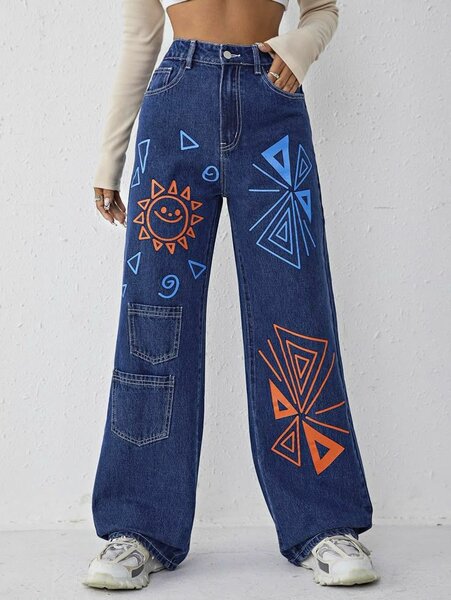 Jeans motifs papillons femme