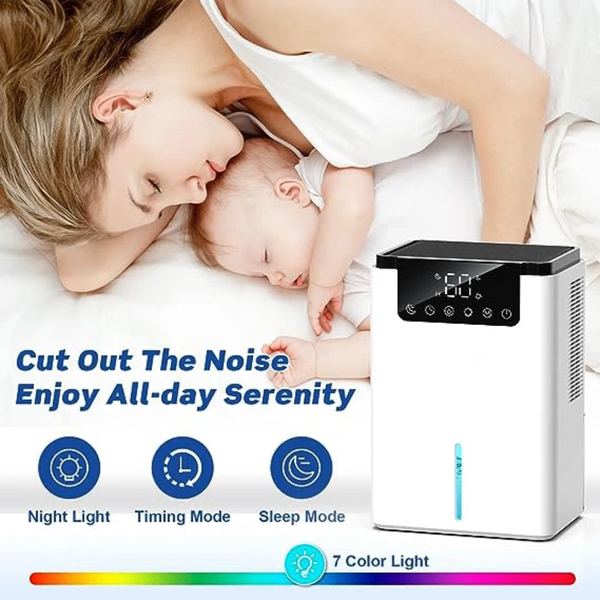 Déshumidificateur d'air silencieux avec écran tactile et lumière 7 couleurs