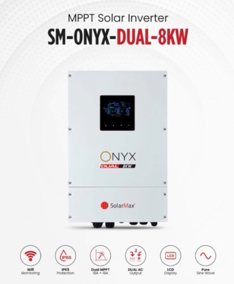 MPPT solar inverter SolarMax SM-ONYX-DUAL-8KW, Dual AC output, Wi-Fi monitoring, IP65 protection