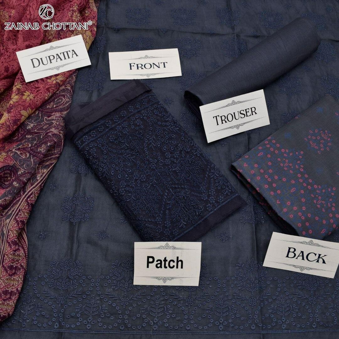 3 pcs women's Lawn unstitched Embroidered suit