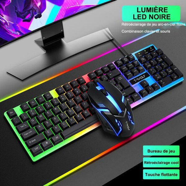 Clavier + Souris + Tapis USB filaire Avec Lumière RGB