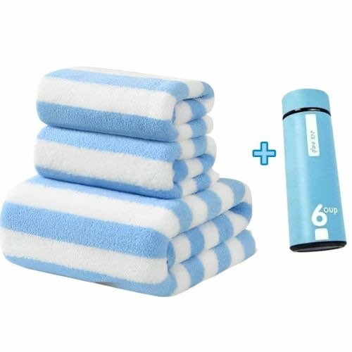 3 Pcs Towel Set With Bottle Flask - Blue