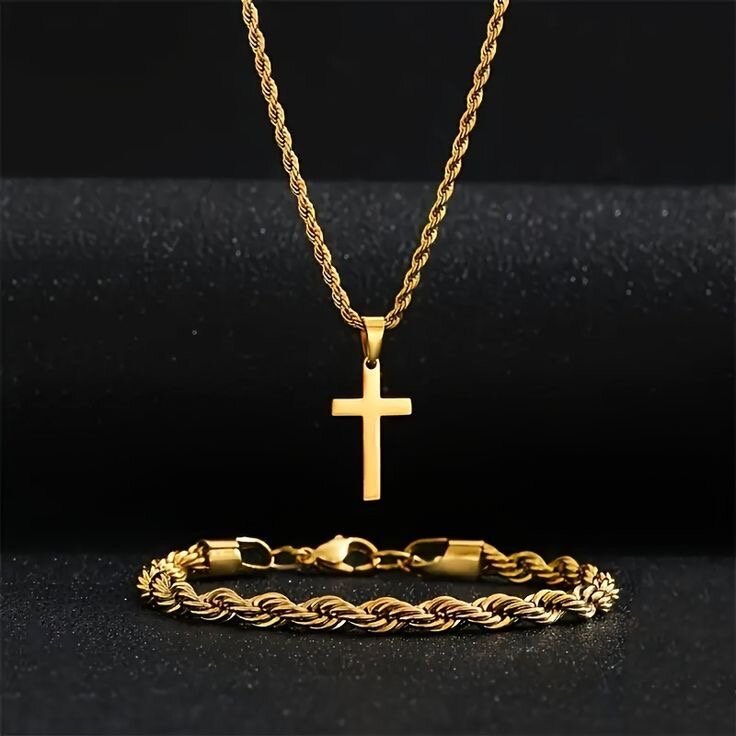 Collier et Bracelet Croix Acier