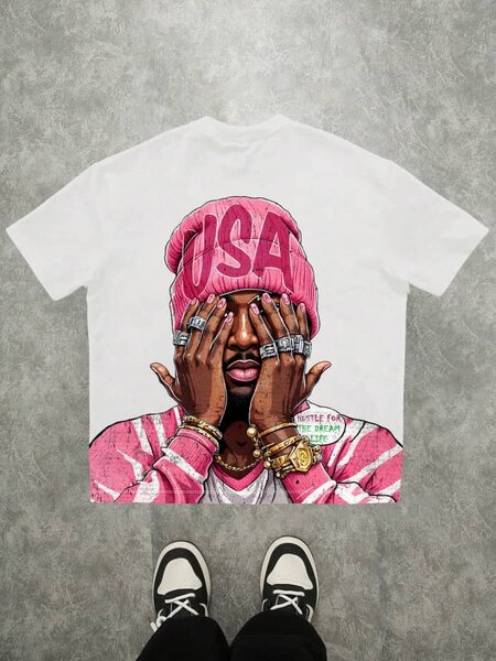 Men Graphic T-Shirt USA Print Casual Tee