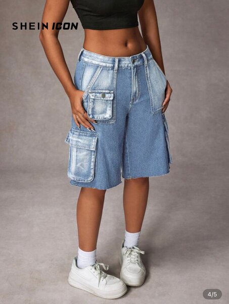 Bermuda cargo en jean femme