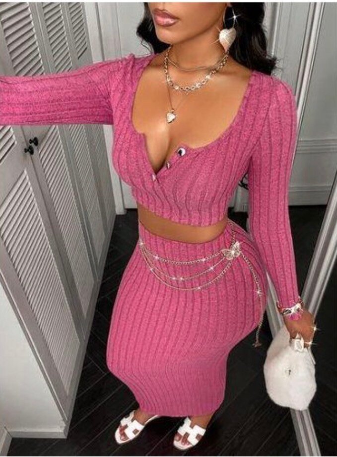 Ensemble tricoté rose 2 pièces